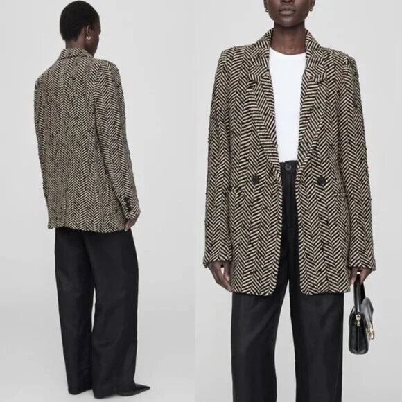 Anine Bing Diana Oversized Wool Herringbone Jacket - Picture 8 of 10